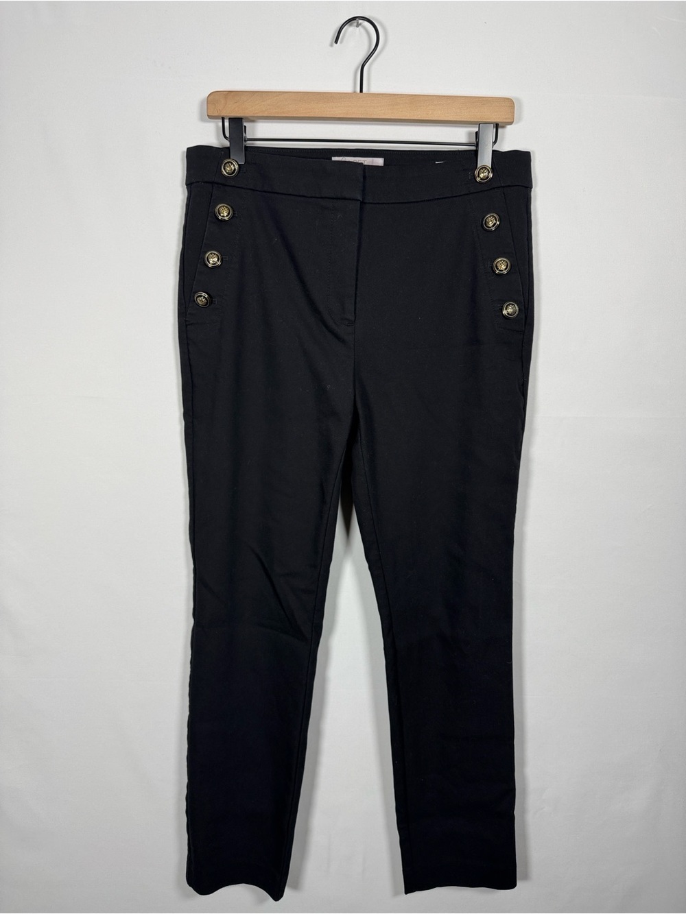 WP117 {LOFT} "Sutton Skinny" Black Sailor Buttons High Rise Ankle Dress Pants